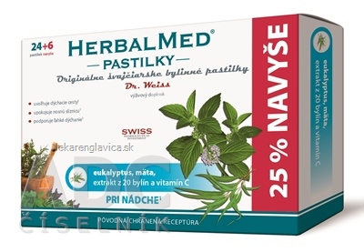 HERBALMED PASTILKY PRI NÁDCHE - DR.WEISS (EUKALYPTUS, MÄTA) 1X30 KS