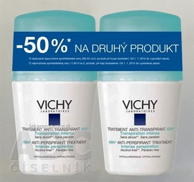 VICHY DEO ROLL-ON 48 HOD. ANTI-TRACES DUO 14 ANTIPERSPIRANT (-50% NA DRUHÝ PRODUKT) 2X50 ML