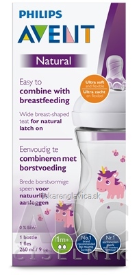 AVENT FLASA NATURAL PP 260 ML 1KS JEDNOROZEC, CUMLIK ULTRA SOFT (1M+) MAKKY, POM