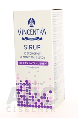 VINCENTKA SIRUP SO SKOROCELOM A MATERINOU DÚŠKOU 1X200 ML