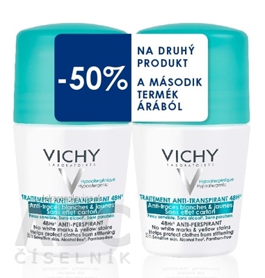 VICHY ROLL-ON 48H BEZ SKVRN DUO 2 X 50 ML (50% ZLAVA NA JEDEN ROLL-ON)