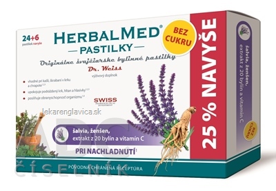 HERBALMED PASTILKY BEZ CUKRU - DR.WEISS (ŠALVIA, ŽENŠEN) 30 KS