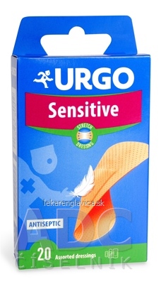 URGO SENSITIVE STRETCH NÁPLASŤ ANTISEPTICKÁ, CITLIVÁ POKOŽKA, 3 VEĽKOSTI, 1X20KS