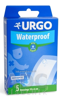 URGO WATERPROOF NÁPLASŤ ANTISEPTICKÁ, VODEODOLNÁ, PRIEHĽADNÁ, 10X6 CM, 1X5