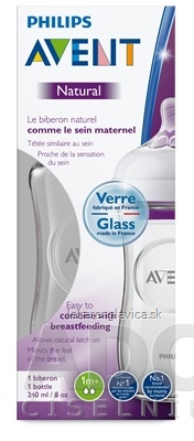 AVENT FLASA NATURAL SKLO 240 ML 1KS CUMLIK (1M+) EXTRA MAKKY, POMALY