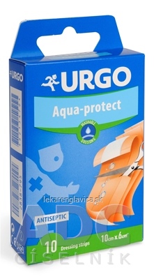 URGO AQUA-PROTECT NÁPLASŤ ANTISEPTICKÁ, UMÝVATEĽNÁ, STRIPS, 10CM X 6CM, 1X10