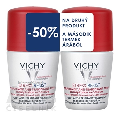 VICHY DEO STRESS RESIST 72H DUO ANTIPERSPIRANT, CITLIVÁ POKOŽKA, (50% ZĽAVA NA DRU