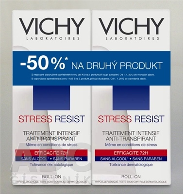VICHY DEO STRESS RESIST 72H DUO ANTIPERSPIRANT, CITLIVÁ POKOŽKA, (50% ZĽAVA NA DRU